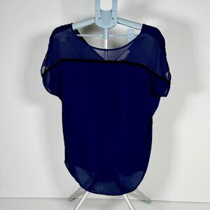 BCBGeneration Dark Navy and Black Flowy Short-Sleeve Top